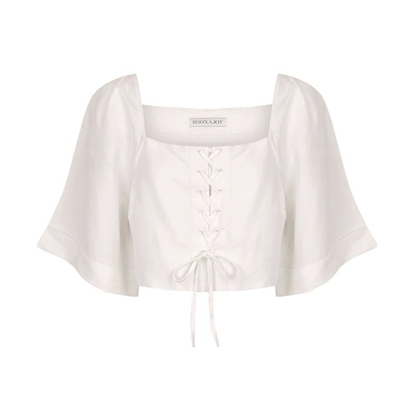 Shona Joy // Blanca Linen Lace Up Boxy Top NWOT🌛 - Picture 5 of 14